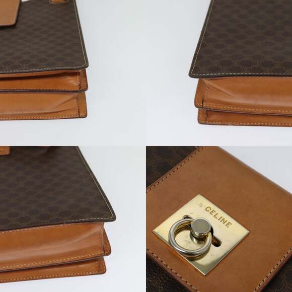 CELINE Macadam Canvas Shoulder Bag Pvc Leather Brown Gold - Picture 10 of 13